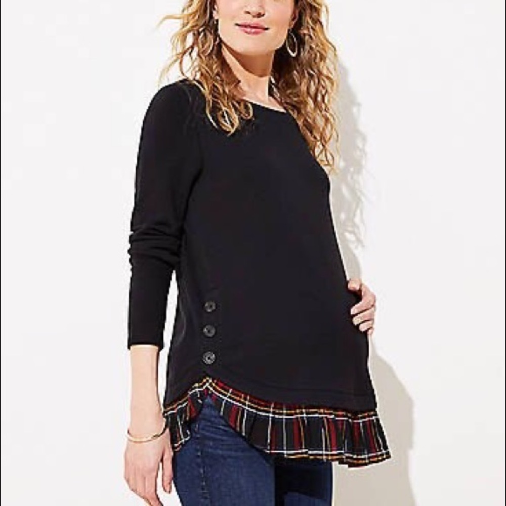 Loft - Maternity Plaid Ruffle Mixed Media Top